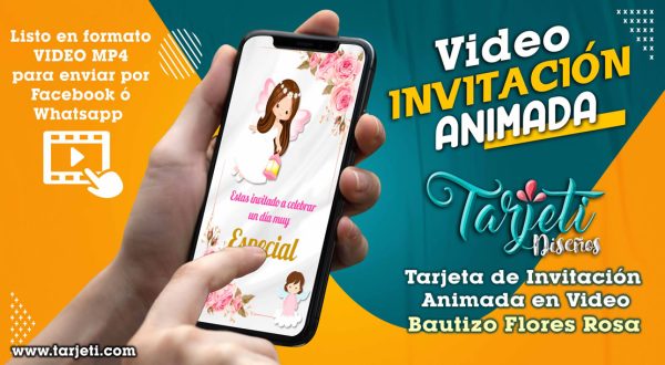 Video Invitación de Bautizo Flores Rosa en MP4