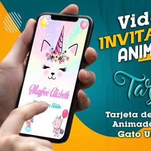 Video Invitación de Gato Unicornio en MP4
