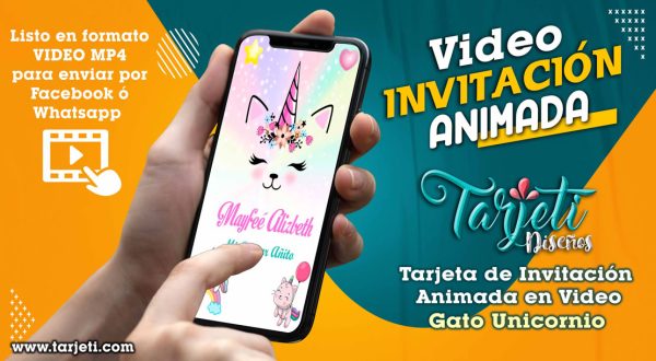 Video Invitación de Gato Unicornio en MP4