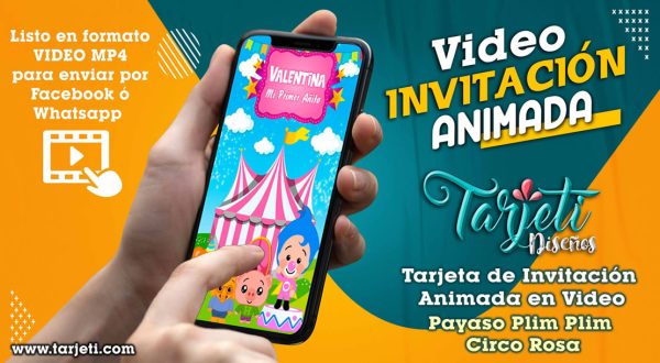 Video Invitación de Payaso Plim Plim Circo Rosa en MP4