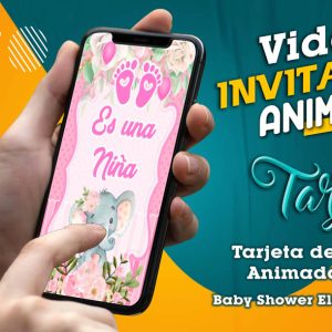Video Invitación de Baby Shower Elefante Es Niña en MP4