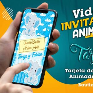 Video Invitación de Bautizo Cumpleaños Elefante en MP4