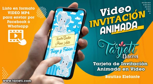 Video Invitación de Bautizo Cumpleaños Elefante en MP4