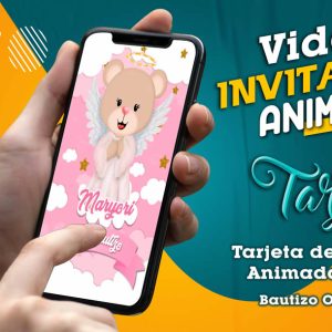 Video Invitación de Bautizo Osita Angel en MP4