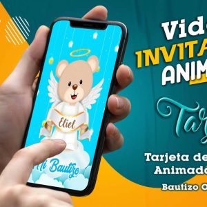 Video Invitación de Bautizo Osito Angel en MP4