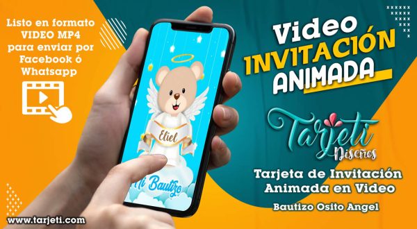 Video Invitación de Bautizo Osito Angel en MP4