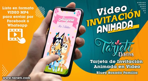 Video Invitación de Bluey Rosado Familia en MP4