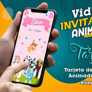 Video Invitación de Bluey Rosado en MP4