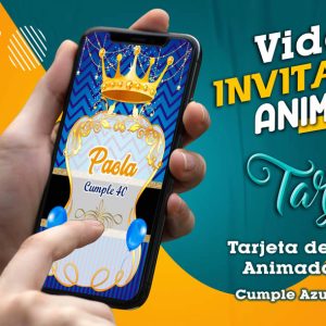 Video Invitación de Cumple Azul Dorado en MP4