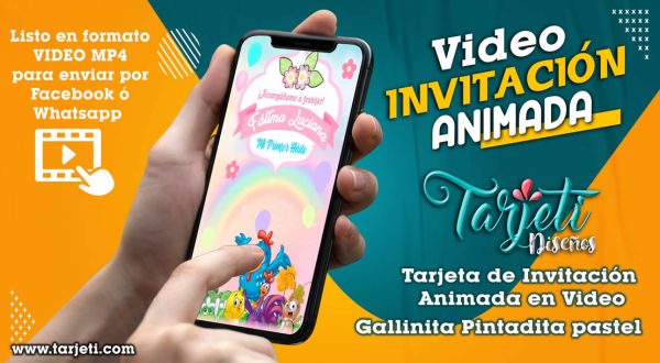 Video Invitación de Gallina Pintadita Pastel en MP4