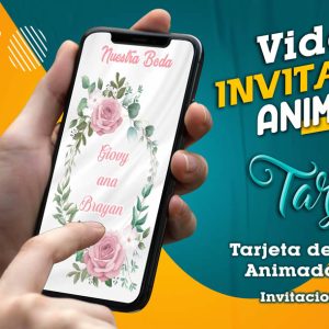 Video Invitación de Boda Floral Rosa en MP4