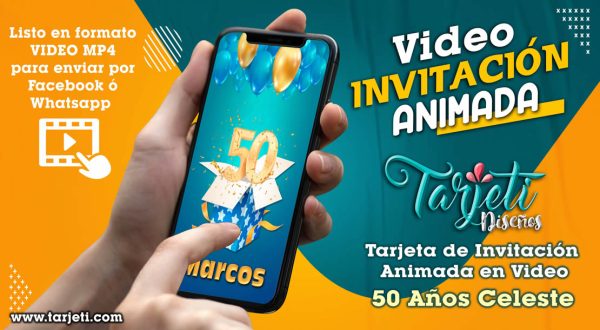 Video Invitación de 50 Celeste en MP4