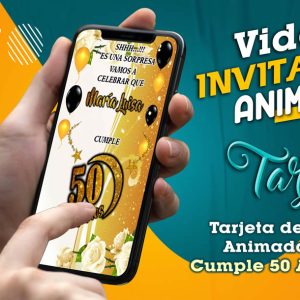 Video Invitación de 50 Dorado en MP4