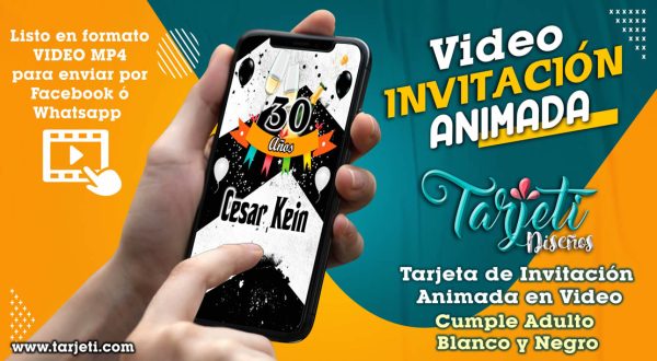 Video Invitación de Cumple Adulto Blanco y Negro en MP4