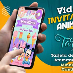 Video Invitación de Minnie Bebe Candy Land en MP4