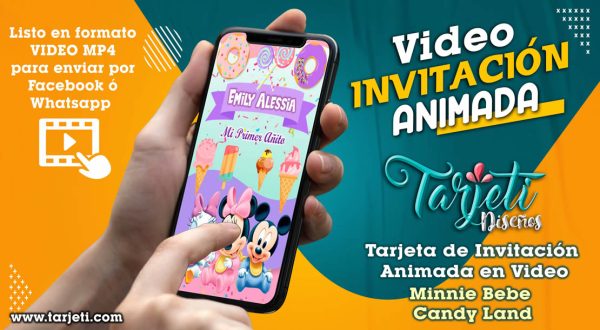 Video Invitación de Minnie Bebe Candy Land en MP4