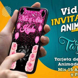 Video Invitación de Mis 15 Años Negro y Fucsia en MP4