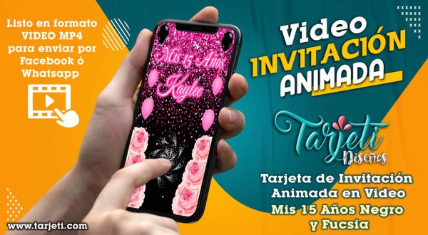 Video Invitación de Mis 15 Años Negro y Fucsia en MP4