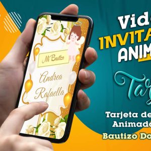 Video Invitación de Bautizo Dorado Girl en MP4