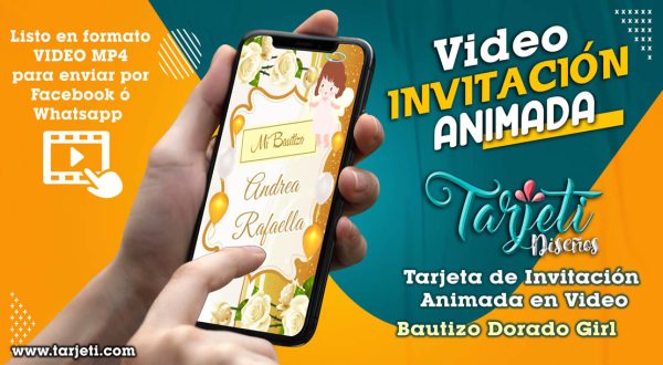 Video Invitación de Bautizo Dorado Girl en MP4