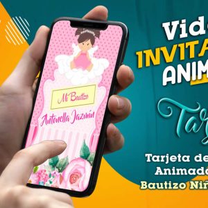Video Invitación de Bautizo Niña Modelo 01 en MP4