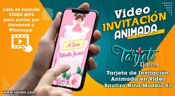 Video Invitación de Bautizo Niña Modelo 01 en MP4