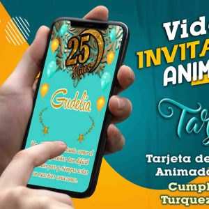 Video Invitación de Cumple Adulto Turqueza Dorado en MP4