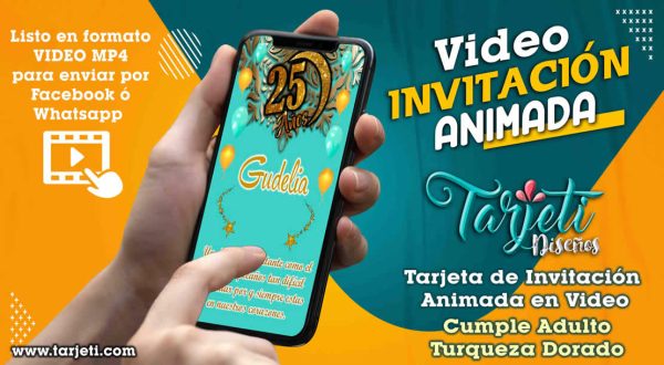 Video Invitación de Cumple Adulto Turqueza Dorado en MP4