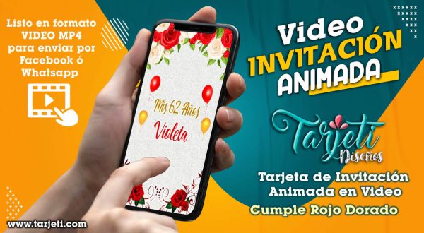 Video Invitación de Cumple Rojo Dorado en MP4
