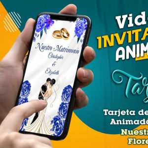 Video Invitación de Nuestra Boda Flores Azul en MP4