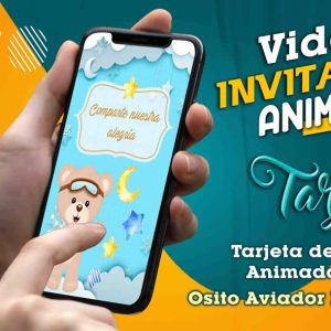 Video Invitación de Osito Aviador Baby Shower en MP4