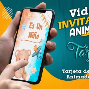 Video Invitación de Baby Shower Oso Marrón Celeste en MP4