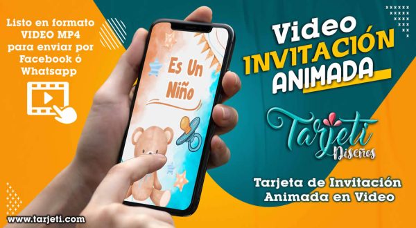 Video Invitación de Baby Shower Oso Marrón Celeste en MP4