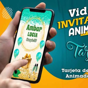 Video Invitación de Cumple Adulto Dorado Turquesa en MP4