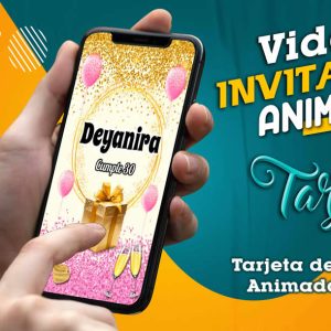 Video Invitación de Cumple Adulto Rosa y Dorado en MP4